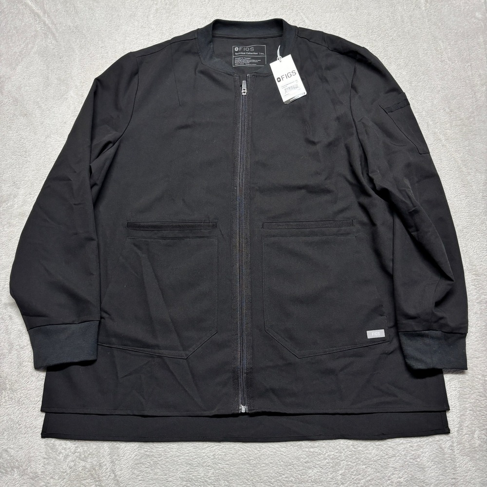 NEW FIGS Bellery Scrub Jacket Women XXL W18SW1007 Black Technical Zip Up Bomber